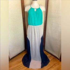 As U Wish | Green, Navy, and Cream Maxi Dress
